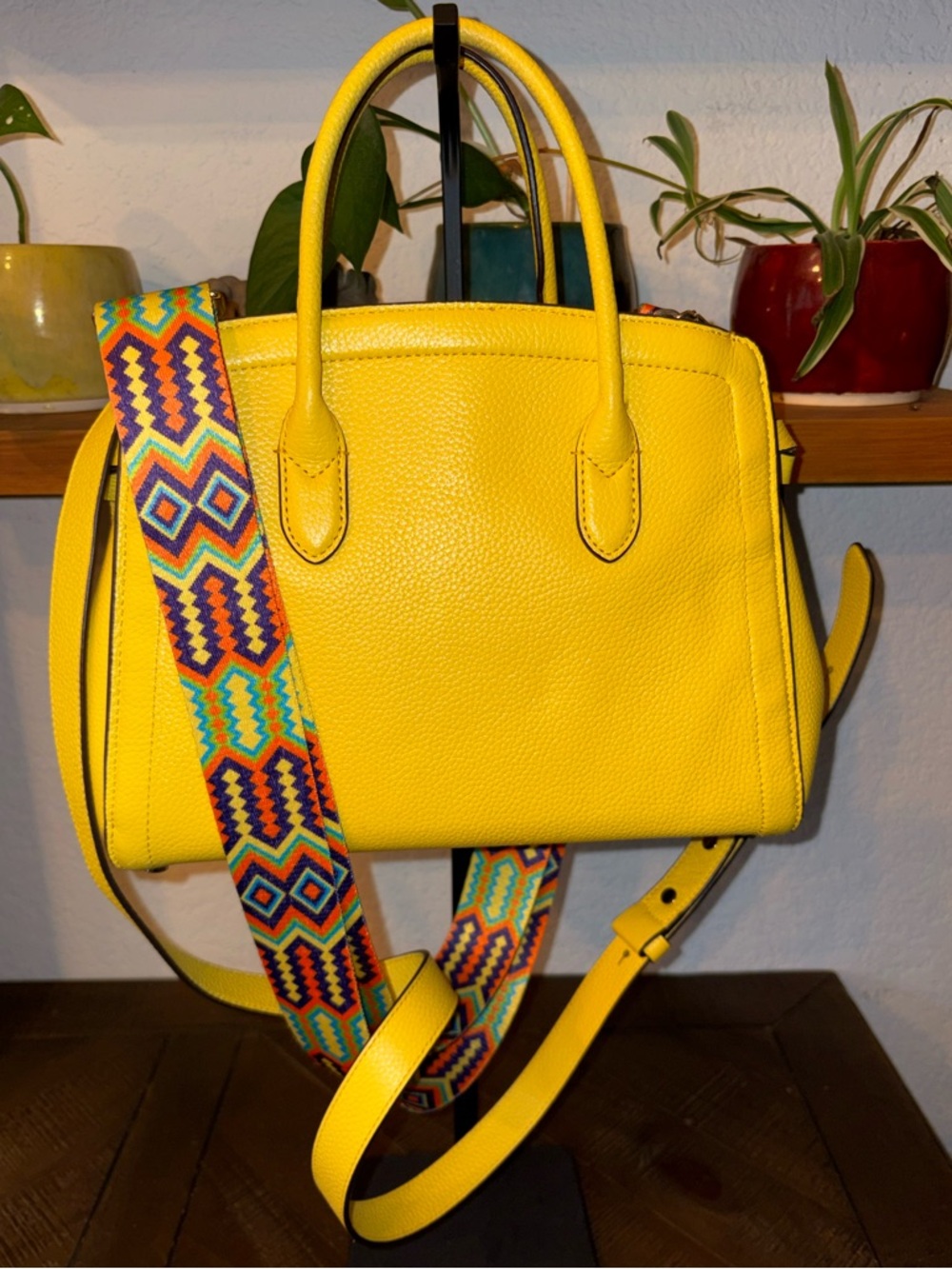 Kate Spade Yellow Pebbled Leather Satchel Crossbody w/ Guitar Strap - Picture 6 of 10